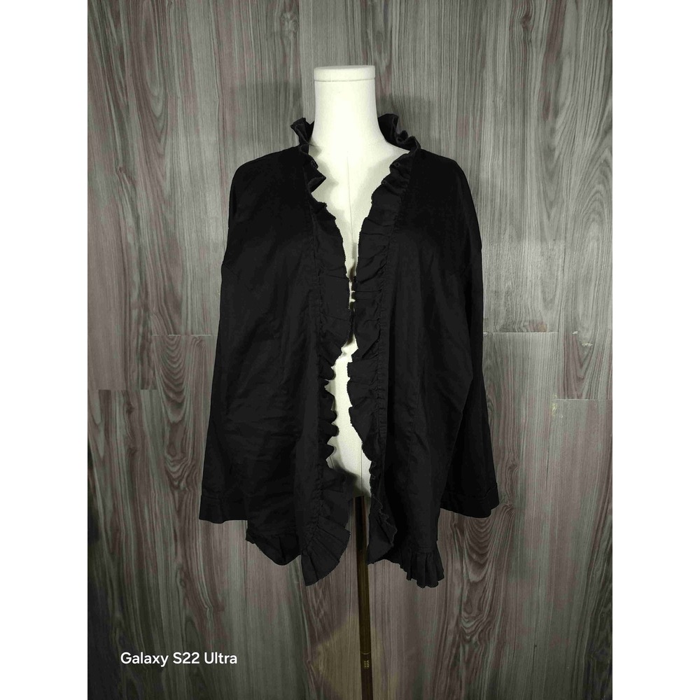 Gold Flava Black Ruffled Trim Long‎ Sleeves Open Front Cardigan